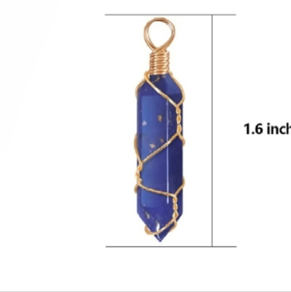 Healing Crystal 14K Gold Wire Wrapped‎ Lapis Lazuli Stone Point Pendant Necklace